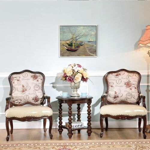 American Country Fabric Leisure Chair Solid Wood Sofa Chair Single European Negotiation Table and Chair Chairs Living Room