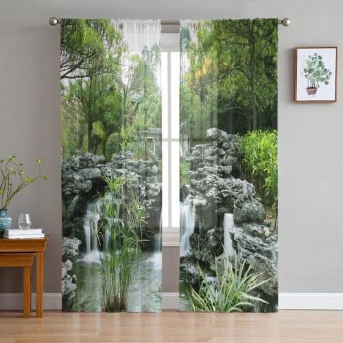 Garden Stones Bamboo Forest Tulle Sheer Window Curtains for Living Room Bedroom Modern Tulle Voile Curtains Drapes Decoration