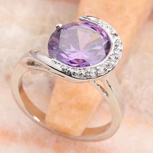 Unique Purple Stone 12*12mm Semi-precious Stone Silver Cool For Women Ring Q2455