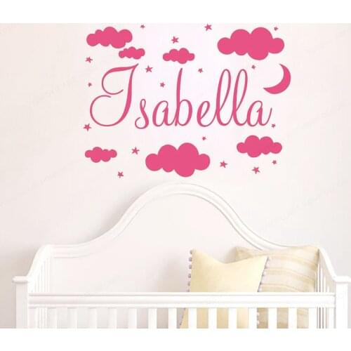 Vinyl Wall Decal Girl Name Nursery Room Art Wall Stickers Clouds Moon Stars Personalized Vinyl Art Baby Sticker Wall Poster HL65