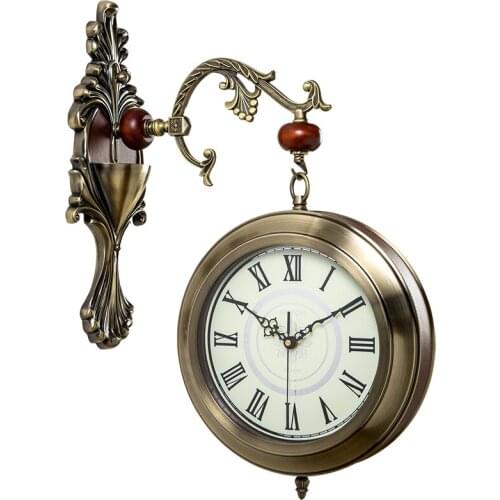 European Vintage Wall Clocks Large Luxury Double-sided Living Room Classic Wall Clock Creative American Simple Home Decor AB50ZB