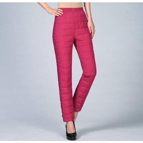 Winter Women Lightweight Puffer Pants Red Black Puff Trousers Female Casual Warm Quilted Bottoms Elastic Waist Pantalones Mujer
