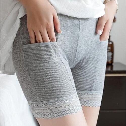 Womens Safety Pants With Pocket Female Summer Lace No Curling Base Breathable Anti-exposure Pants Ladies Underwear Plus Size