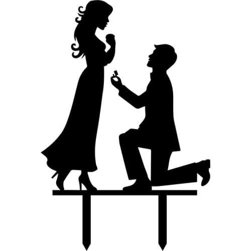 1PCS The Groom Proposed to the Bride Acrylic Cake Topper Silhouette Wedding Cupcake Toppers Cake Decor