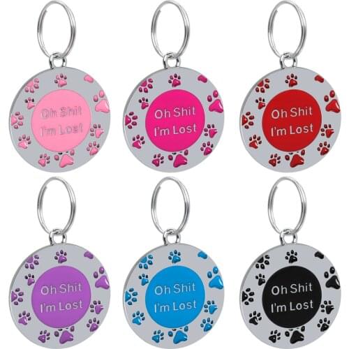 10pcs/lot Wholesale Dog Tag Anti-lost Pet ID Tags Round Shape Dogs Name Plate Pendant For Collar Necklace Dog Accessories Pink