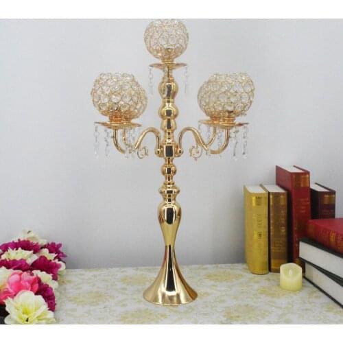 12pcs )New style Romantic 5 arms gold crystal ball candelabra wedding table centerpieces senyu01073