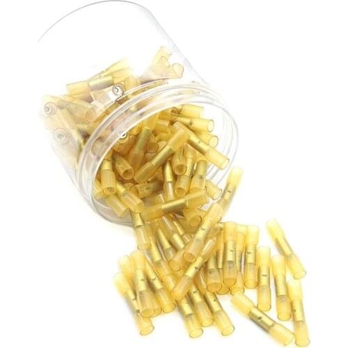 100PCS Heat Shrink Electrial Cable Wire Splice Connectors Waterproof Insulated Crimp Terminals 22-10AWG Kit Yellow
