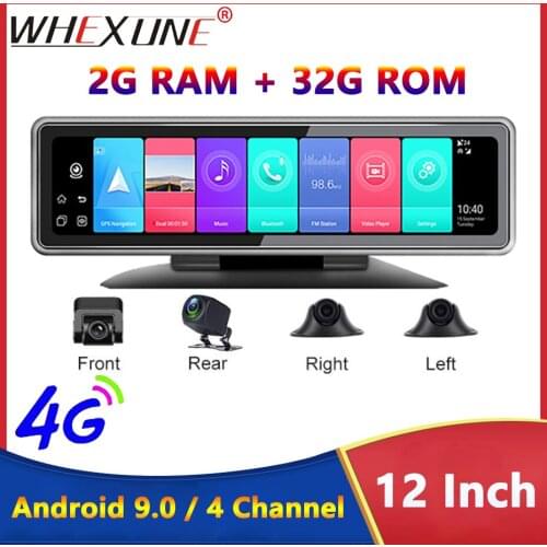 WHEXUNE 4 CAMs record Android 9.0 2GB+32GB mirror 4G dash camera no light night vision GPS WIFI BT car video recorder phone mon