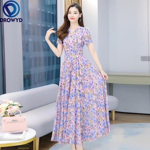 4XL Plus Size Beach Boho Maxi Sundress 2021 Floral Chiffon Midi Dress Summer Print Vintage Elegant Women Bodycon Party Vestidos