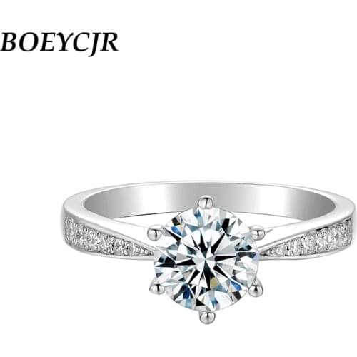 BOEYCJR 925 Silver 1ct F color Moissanite VVS1 Elegant 6 Claws Engagement Wedding Ring With national certificate for Women
