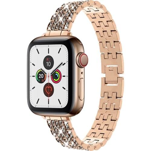 Thin Bracelet For Apple Watch SE Strap 40mm Series 6 Band 44mm Bling Stainless Steel Bands For iWatch 4 5 Applewatch 3 42mm 38mm