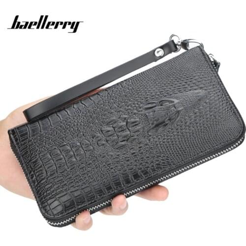 Baellerry Alligator Pattern Wristband Men Wallet Large Capacity Long Clutch Wallets Male Purses Phone Pocket Card Holder Man