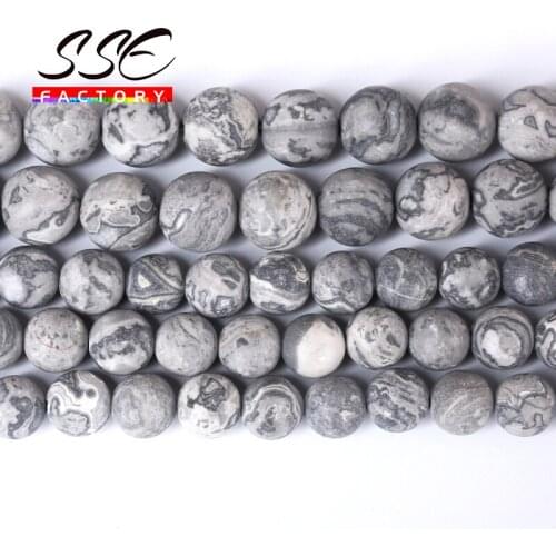 Natural Stone Beads Matte Grey Map Jaspers Round Loose Beads For Jewelry DIY Making Bracelet Accessories 15'' 4 6 8 10 12mm O39