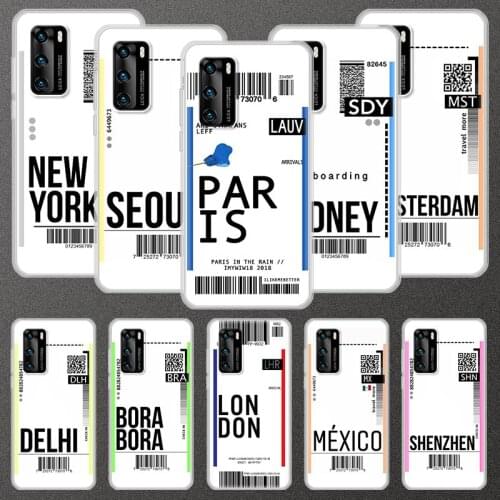 Fly Ticket AIR Tickets Travel Case for Huawei P30 P40 Lite P20 Pro P Smart S Z Plus 2019 Mate 20 Clear Soft Mobile Phone Cover