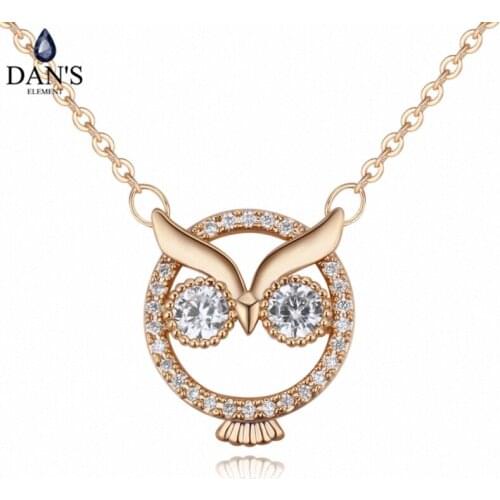 DANS Element 3 Colors Real Austrian Crystals Fashion Micro Inlays Owl Pendant Necklace for Women Valentine Gift 127131