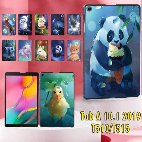 For Samsung Galaxy Tab A 10.1 2019 T510 / T515 Cute Animal Pattern Plastic Casual Tablet Hard Back Shell Cover+Stylus