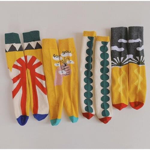 Children Knee High Socks With Inscriptions Print Girl Boys Kid Toddlers Teen Baby Cute Funny kawaii Anime Rainbow Tube Long Sock