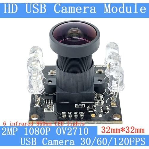 IR850nm LED Wide-angle 30/60/120fps 2MP Surveillance camera 1080P High Speed OV2710 Android Linux UVC Webcam USB Camera Module