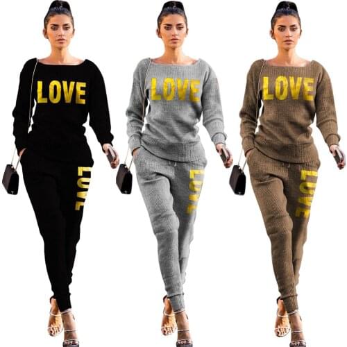 Two Piece Women Set Casual Outfits Fall Clothes for Women Sweatshirt Letter Print Top Sweatpants Set Women Sweat Suit Tracksuit