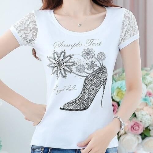 Fashion T-shirt female Rhinestone short-sleeved 2021 new summer tops womens diamond tshirts Femme white Tees Camisetas Mujer