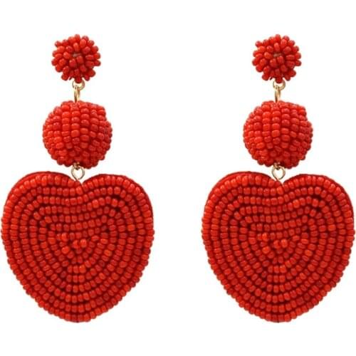 Trendy Handmade Resin Beaded Drop Earrings Big Heart Jewelry Earrings for Women Girls Bohemian Wedding Gifts Statement Bijoux