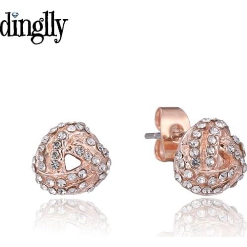 Dinglly Fashion Rose Gold Love Intertwined Crystal Earrings For Women Girl Original Lover Couple Fine Shiny Earrings Jewelry