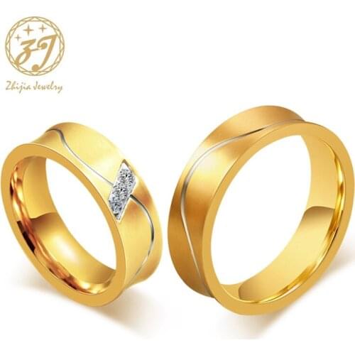 Zhijia Fashion Crystal CZ Stone Wedding Engagement Rings for Couples 316L Stainless Steel Ring for women men Jewelry