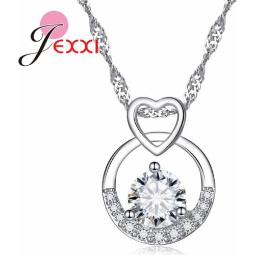 New Arrival 925 Sterling Silver Round Pendant Necklace Girls Wedding Accessories Women Luxury CZ Rhinestone Jewelry