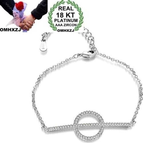 OMHXZJ Wholesale Personality Fashion OL Woman Girl Party Gift White Gold Round Thin Zircon 18KT Gold White Gold Bracelet BR82