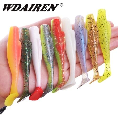 6Pcs Floating Water Soft bait 85mm 5g Wobblers Jig Fishing Lure T tail Swimbaits Elastic Silicone Artificial bait Fishing Tackle
