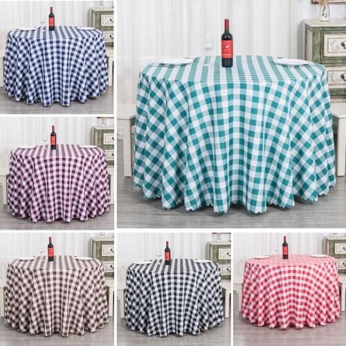 Polyester Plaid Table Cloth Cover 140 160 180 200 220 240 260 280 300 CM Round Wine Red/Black/Blue Tablecloth Home Decoration