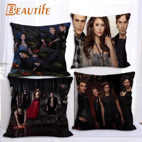 Custom Vampire Diaries TV Pillowcase 45X45cm Wedding Decorative Pillow Cover Eco-Friendly Cotton Linen Fabric Pillow Case