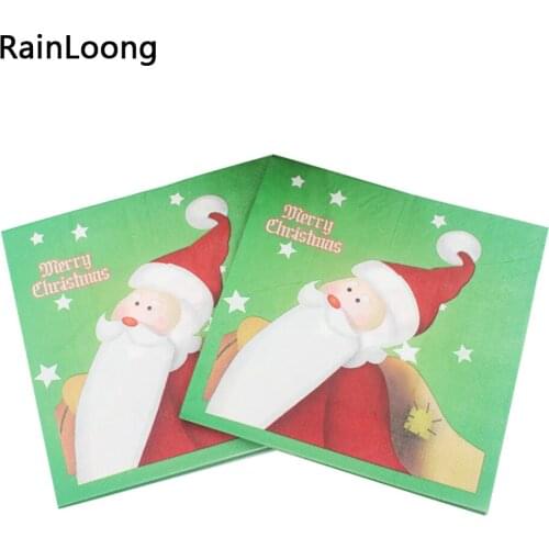 [RainLoong] 33*33cm Green Santa Paper Napkin With Ball Festive & Party Tissue Napkins Decoration Servilleta 1 pack