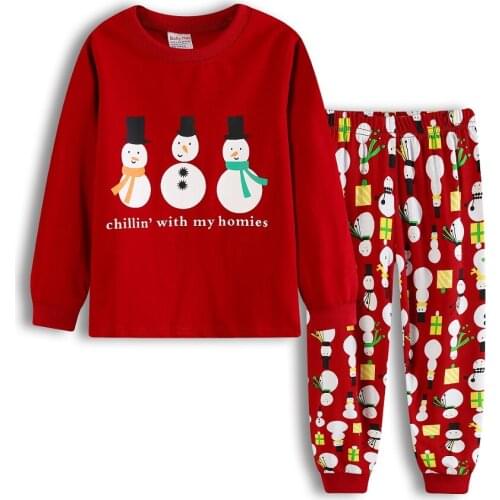 Christmas Baby Boys Clothes Suits Children Pajamas 100% Cotton Sleepwear Clothing For Kids Set X'mas Gift Red Snowman Nightgown