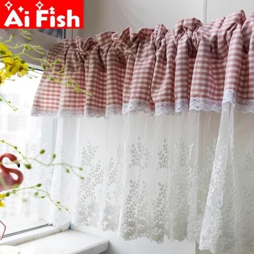 Pink Lattice Short Curtains For The Study Of The Kitchen Bay Window Custom Short Curtain Lace Embroidery Yarn Curtain X021-3