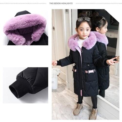 Russia Winter Girls Hooded Warm Clothing Sets Coat Fur Hood Childrens Outerwear Girl Clothes Winter Jacket Hooded Outerwear