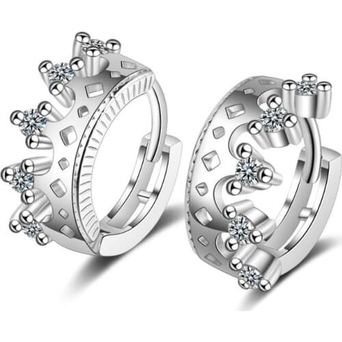 Sweet Crown Zircon Hollow Out Ear Hook Hoop Earrings For Women Trend Creative 925 Sterling Silver Jewelry Gifts SAE459