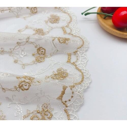 1 Meter/lot Width 16.2cm Gold Thread Lace Applique Net Yarn Handicraft Embroidered DIY Wedding Dress Garment Accessories