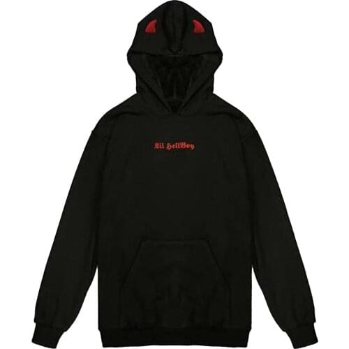 Gothic Hoodies Clothes For Women With Devil Horn And Wings Vintage Streetwear Female Long Sleeve Top Loose Hooded Sweatshirts