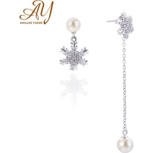 Anillos Yuzuk 100% 925 Sterling Silver Asymmetry Pearl Long Wedding Earring For Women Clear CZ Luxury Fine Jewelry Brincos