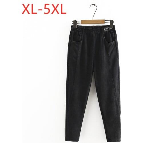 New 2021 Ladies Autumn Winter Plus Size Pencil Jeans For Women Large Slim Elastic Pocket Black Denim Cropped Pants 3XL 4XL 5XL