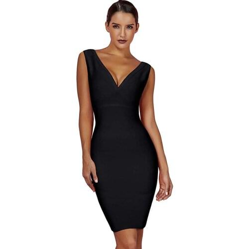 Black Bandage Dress Womens Sexy V Neck Bodycon Bandage Dress 2021 New Summer Backless Birthday Outfits Night Club Party Dresses