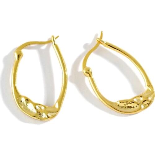 1Pair 18K Gold plated 925 Sterling silver Smooth concave-convex Geometric Hoop Huggie Earrings Jewelry tlE1033
