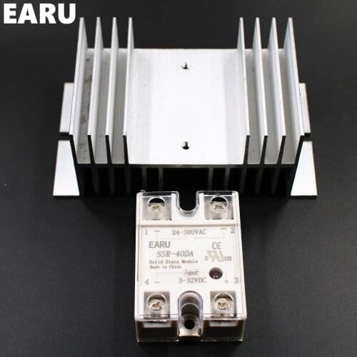 1 pc SSR-40DA Solid State Relay Moudle SSR-40 DA 40A Hot Sale Quality + 1 pc M / W type Heatsink Aluminum Radiator Combination
