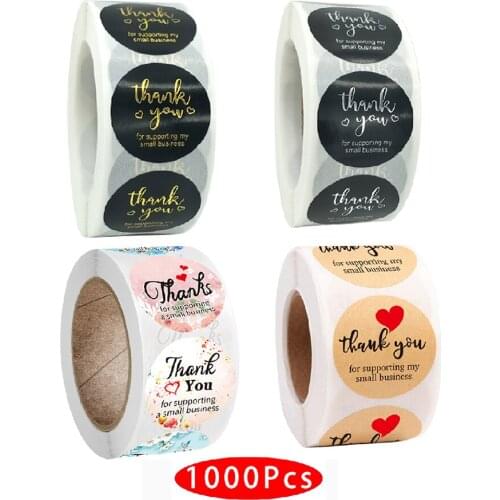 1000Pcs/set Korean Aesthetic Thank You Sticker Support My Your Small Business Seal Label Stationery Packaging Gold Foil Washi