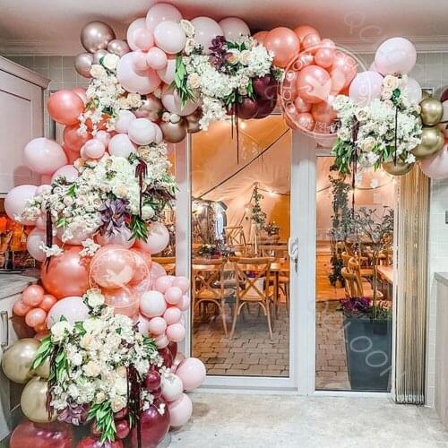 115pcs Pink Pearlescent powder Metal Rose Gold Burgundy Balloon Garland Birthday Valentines Day Wedding Holiday Party Supplies