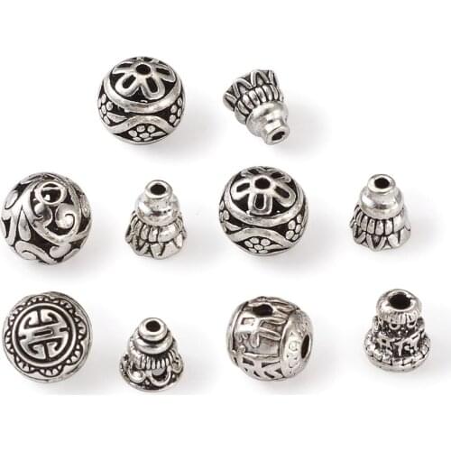 20set/box Tibetan Style Alloy Guru Bead T-Drilled Beads 3-Hole Round End Beads Spacer For Bracelet DIY Jewelry Making