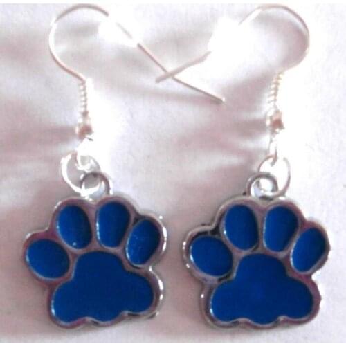 20 Pair Fashion Jewelry Blue Enamel Dog Paw Prints Charm Pendants Drape Earrings DIY Fast Shipping