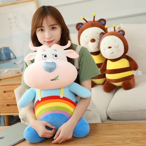 40cm Kawaii Plush Rainbow Cattle Toy Stuffed Animal Soft Plushie Bee Pillow Doll Toys for Girls Children Birthday Christmas Gift