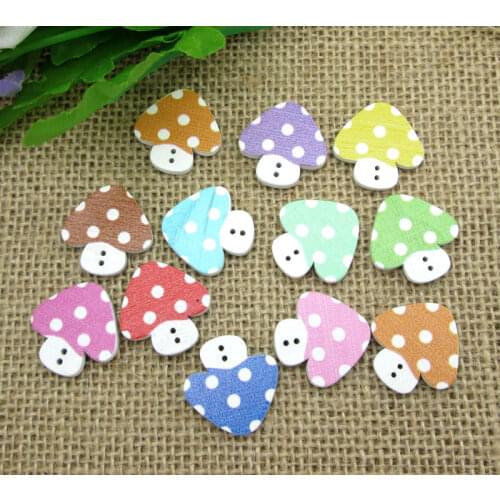 50Pcs Mixed Wood Dot Mushroom Sewing Buttons For Kids Clothes Scrapbooking Decorative Botones Crafts Needlework DIY Accessories